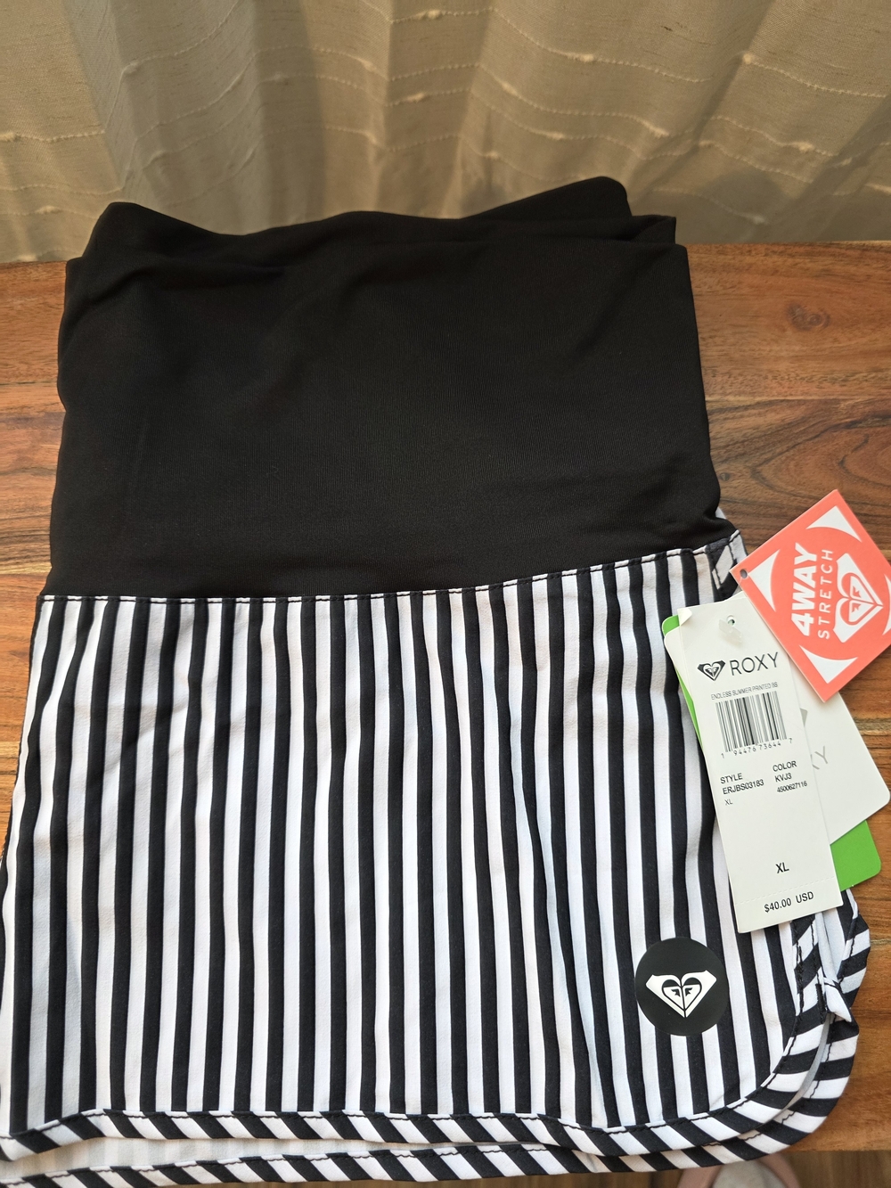 Roxy Black & White Striped Women's Swim Shorts